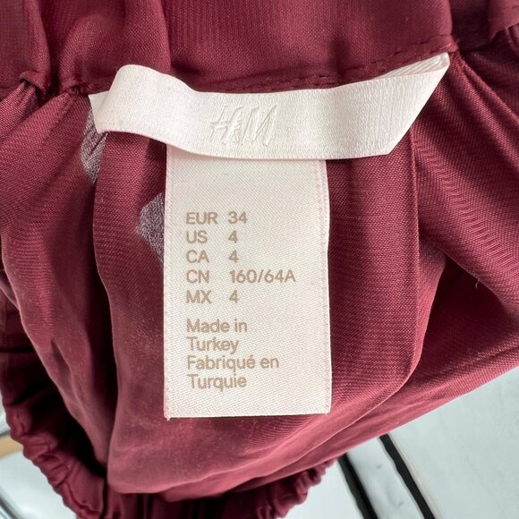 H&M Pleated Lightly Sheer Maxi Skirt Burgundy Wine Red Size 4 - Picture 5 of 7